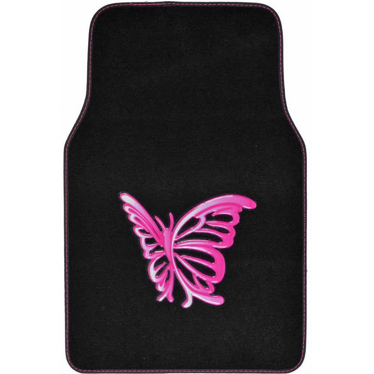 Pink Butterfly Design Carpet Car Floor Mats Full Set with Rubber Backing C1952
