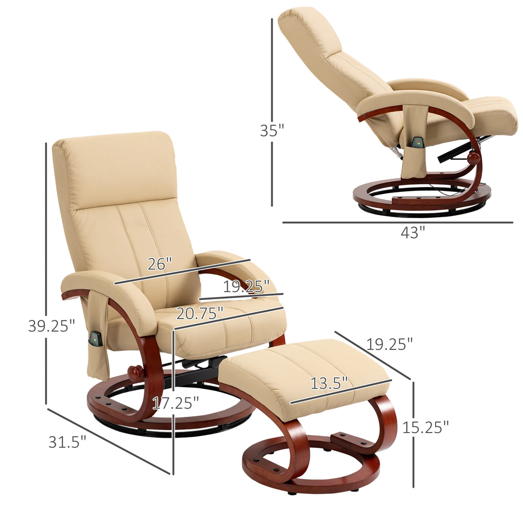 Beige Electric Faux Leather Recliner Chair with Ottoman B394