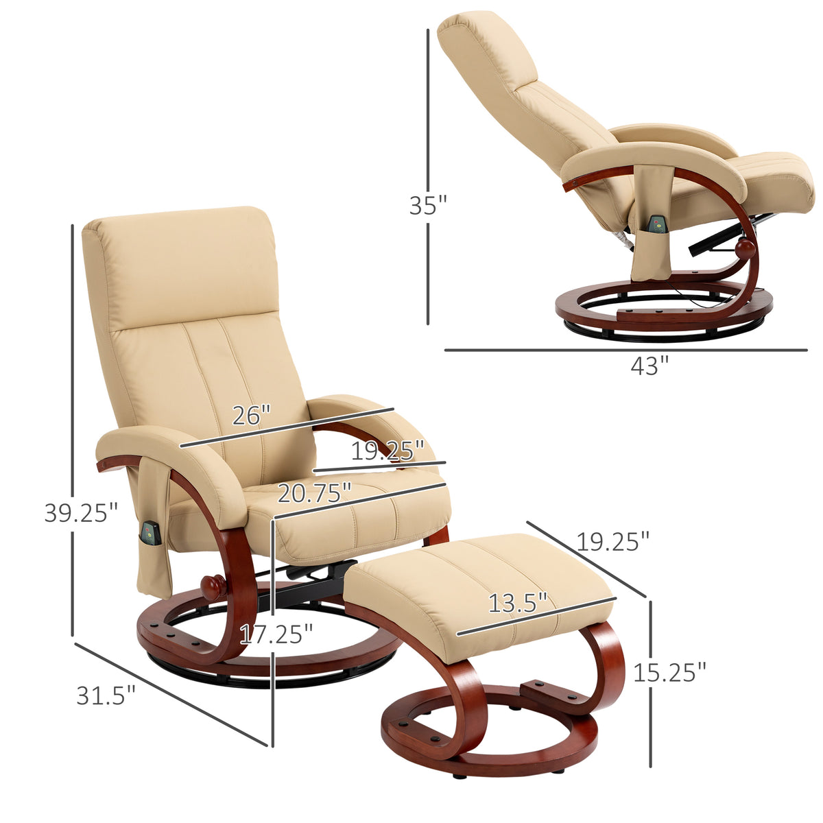Beige Electric Faux Leather Recliner Chair with Ottoman B394