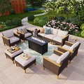 12 Piece Beige Wicker Patio Conversation Sofa Set Q993