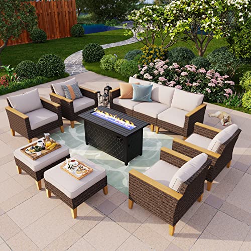 12 Piece Beige Wicker Patio Conversation Sofa Set Q993