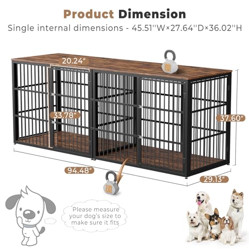 94.48'' Wooden Dog Crate Furniture with Double Rooms and Removable Divider N234