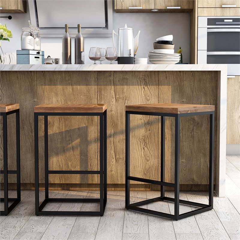 Golden Brown Wood Barstool Set of 2 D6653