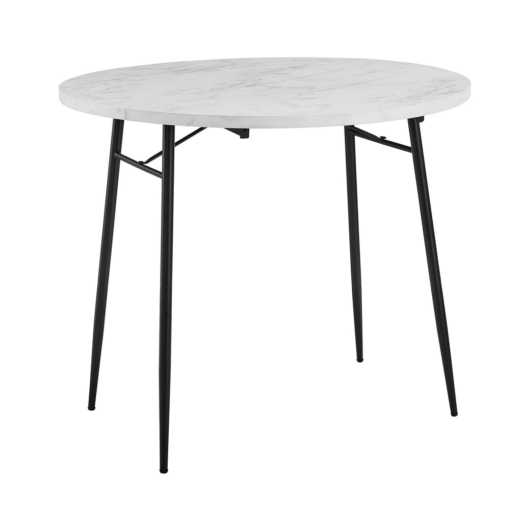 Modern Round Drop Leaf Faux White Marble Dining Table D78627