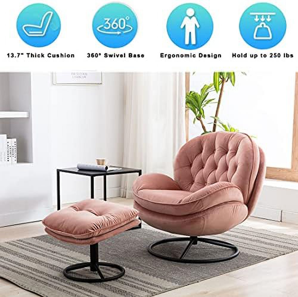 Velvet Swivel Accent Chair with Ottoman Set P325475