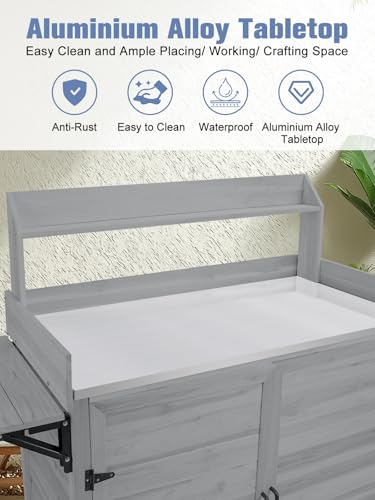Foldable Wooden Potting Bench with Storage Cabinet C20861