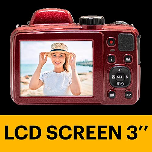 20MP Digital Camera 42X Optical Zoom 24mm Wide Angle 1080P Full HD Video Optical Image Stabilization 3" LCD (Red) C368