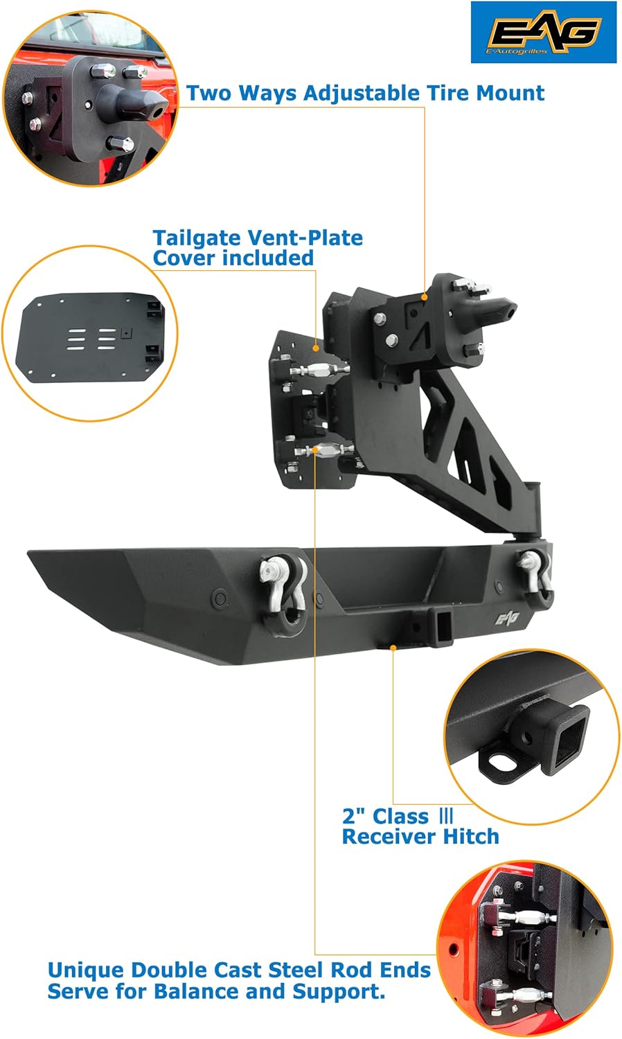 Rock Crawler Front Bumper with Tire Carrier Combo for Wrangler JL U3352