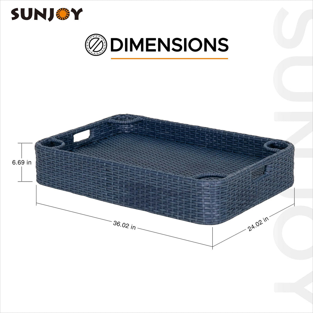 Navy Wicker Floating Pool Tray with Aluminum Frame T145411