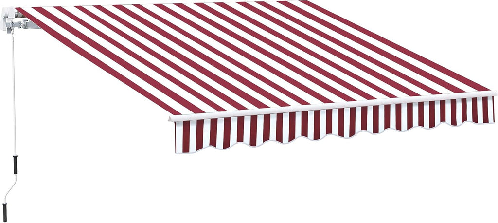 10' x 8' Manual Retractable Awning with UV Protection, Red Stripe F601