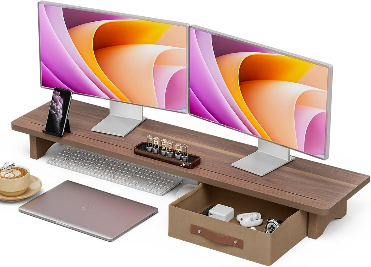 Dual Monitor Riser with Drawers N7046