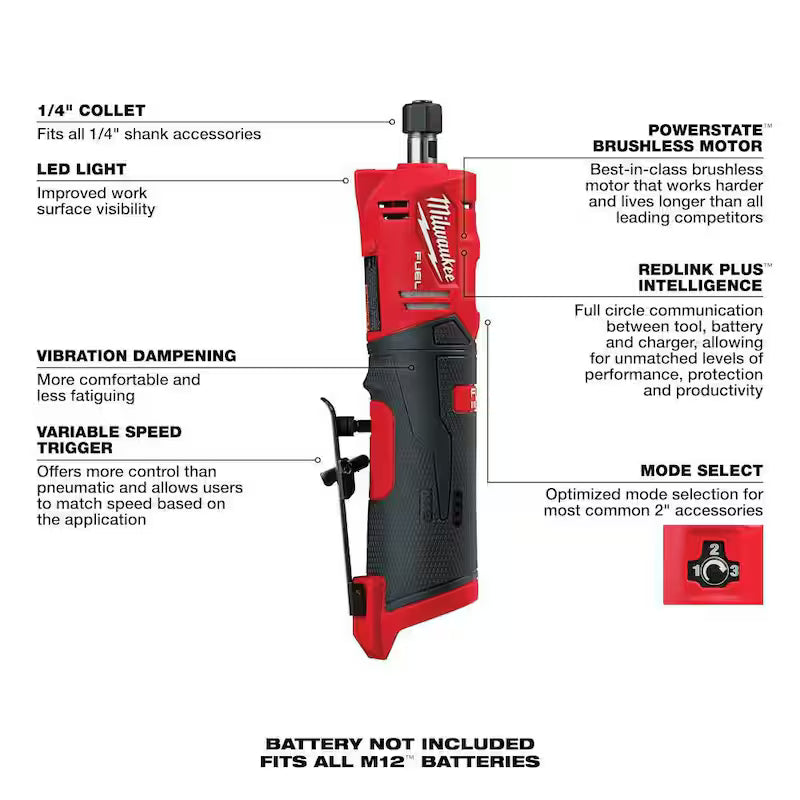 12-Volt Lithium-Ion Brushless Cordless 1/4 in. Straight Die Grinder S7448