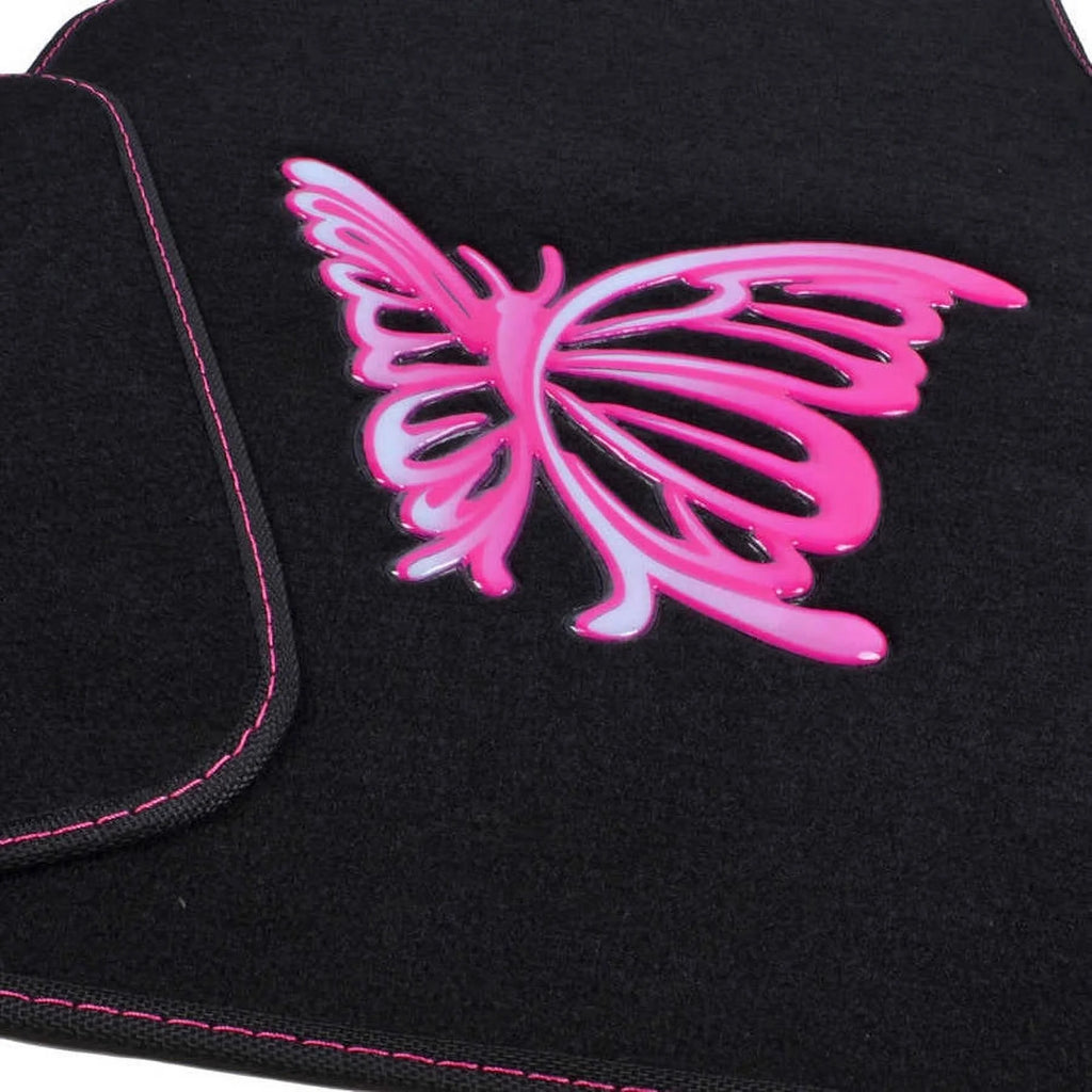 Pink Butterfly Design Carpet Car Floor Mats Full Set with Rubber Backing C1952
