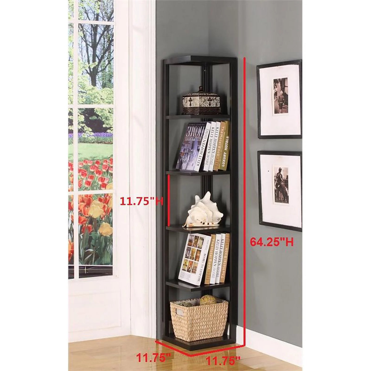5-Tier Corner Wood Bookcase in Walnut R85947