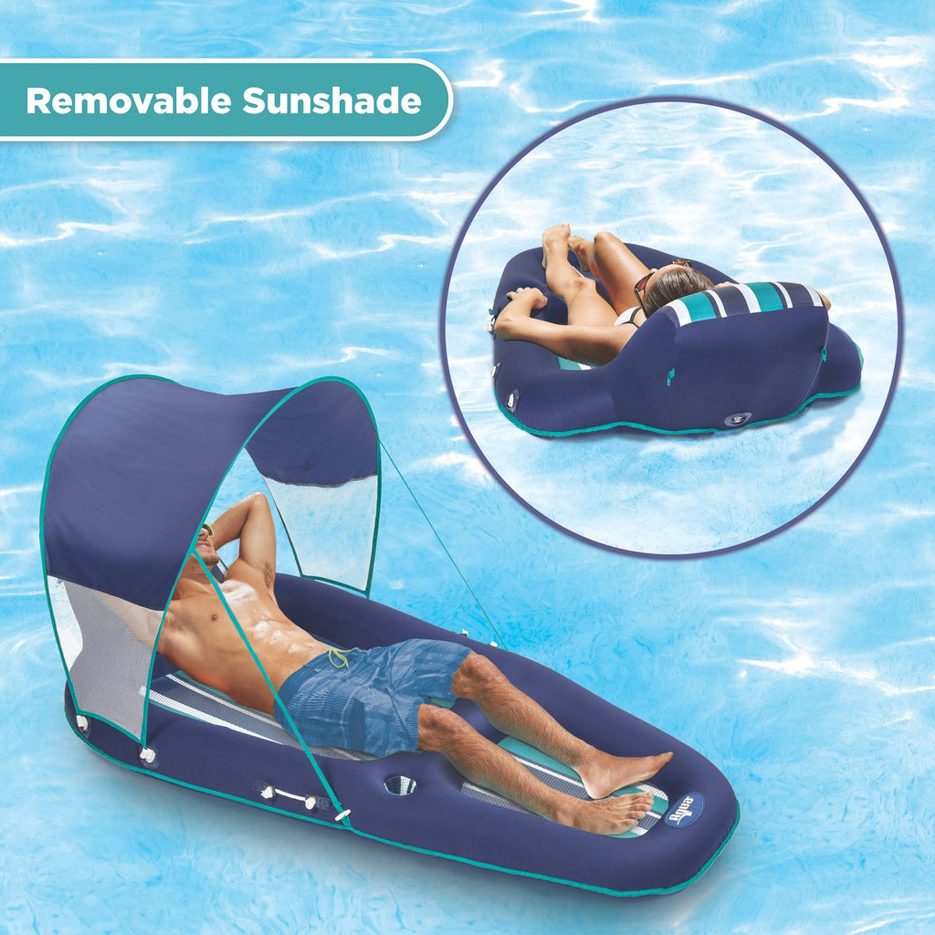 Oversized Inflatable Pool Lounger Float with Sunshade Canopy, Blue A555185