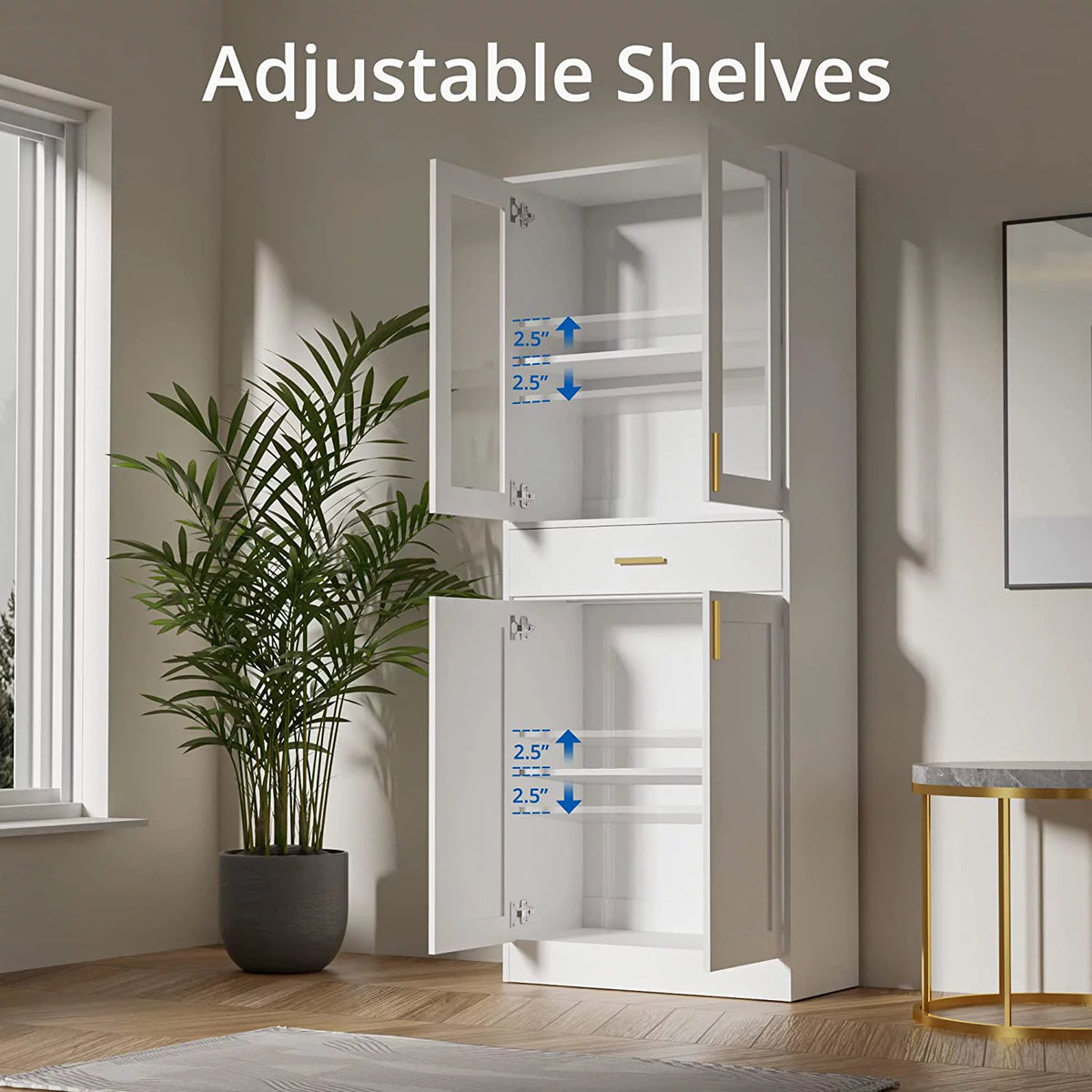 White Display Cabinet with Acrylic Glass Doors and Drawer Y29873