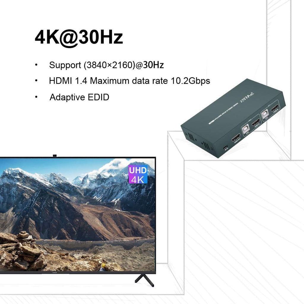 KVM Switch HDMI 2 Port, Ultra HD 4K@30Hz, USB2.0 Hub, with 2 HDMI and 2 USB Cables K27645