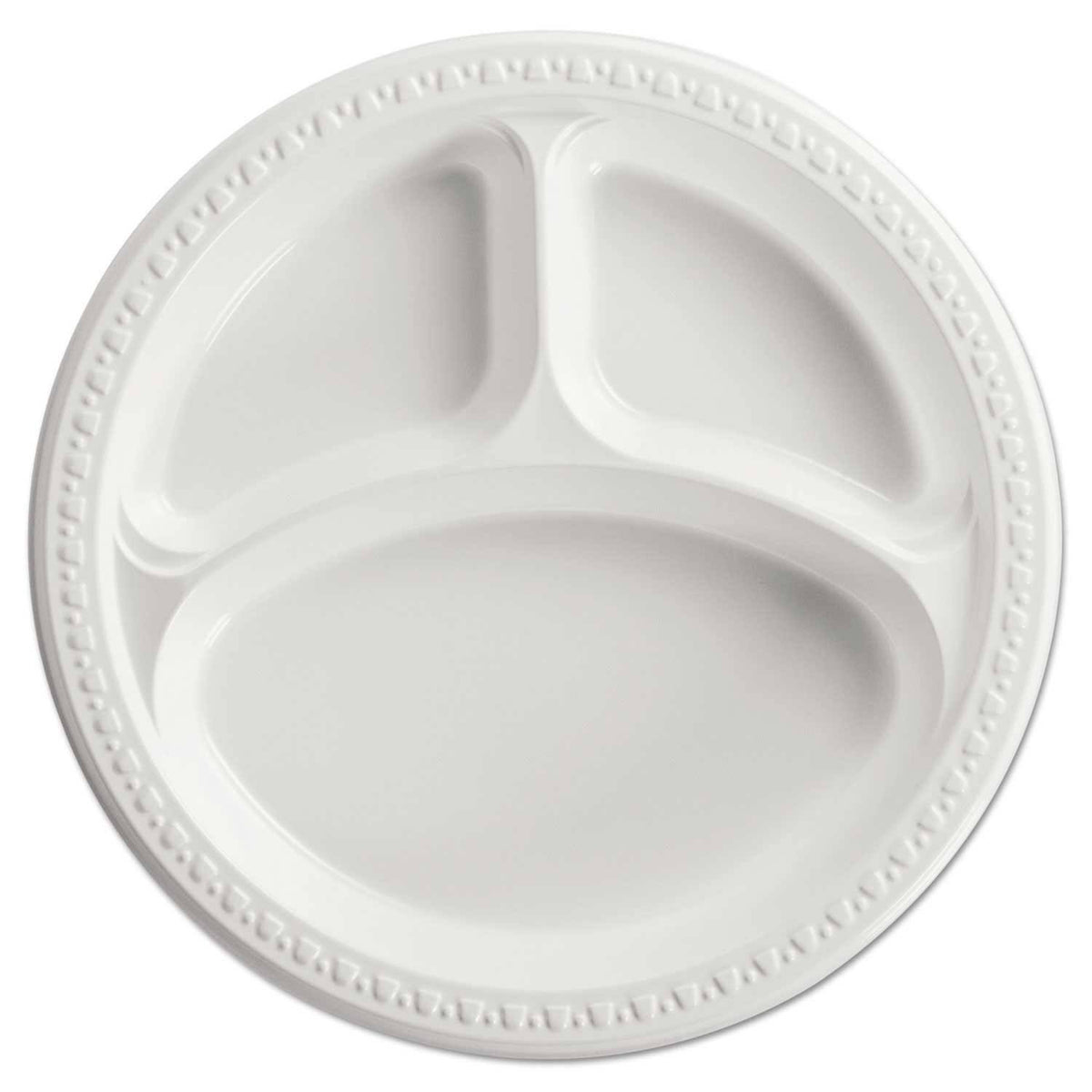 Heavyweight Plastic 3 Compartment Plates, White, 125/Pack I618