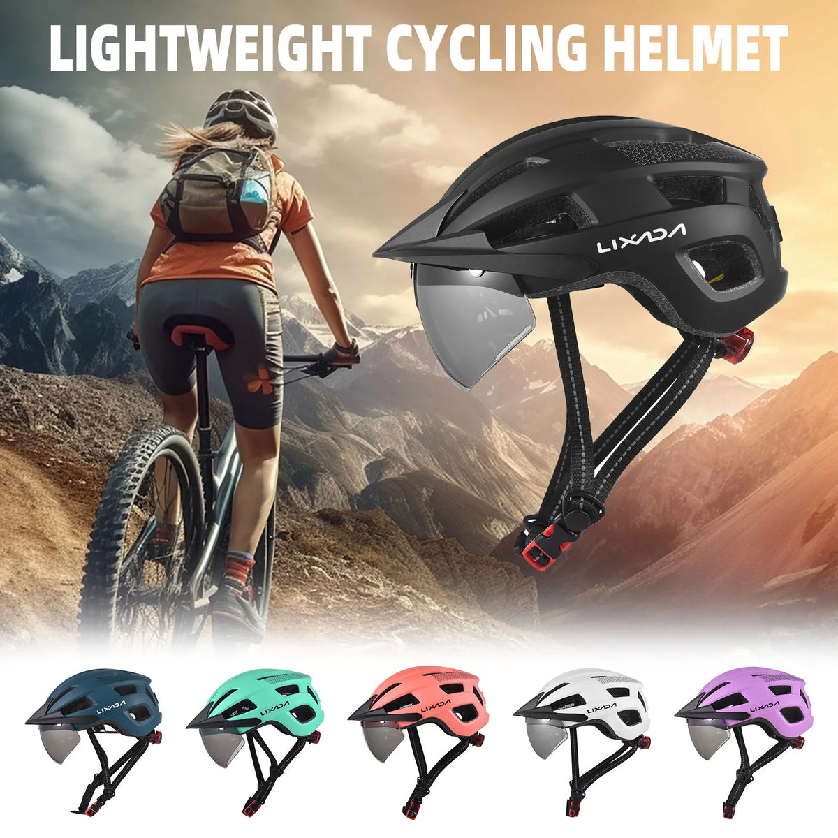 Adjustable Bicycle Helmet with Windshield, Sun Visor, and Tail Light V122825