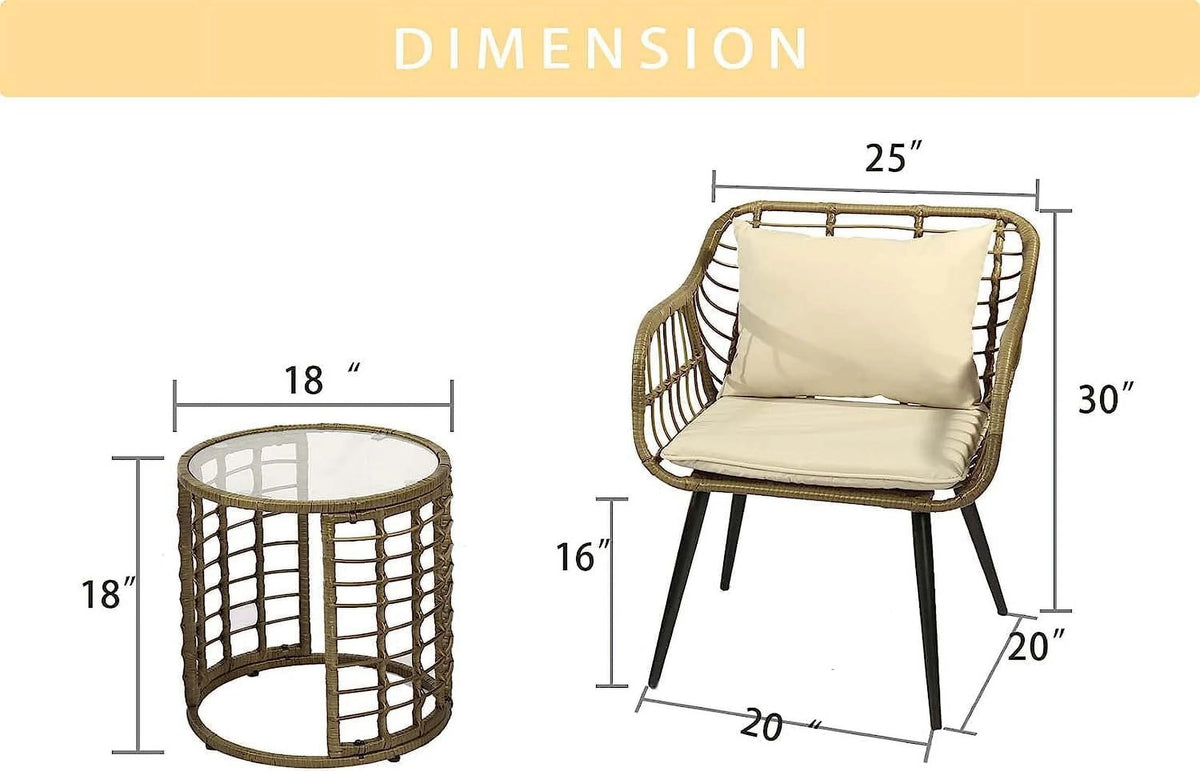 3 Piece All-Weather Patio Bistro Set with Cushions D29803