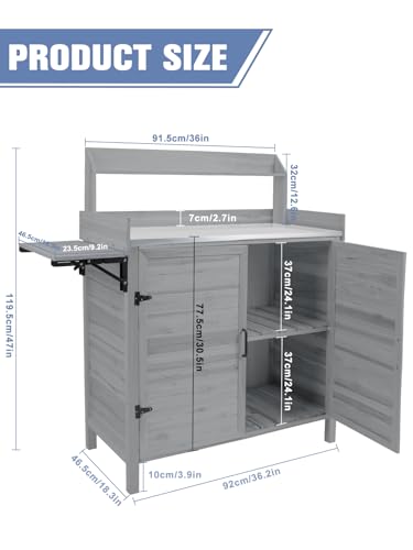 Foldable Wooden Potting Bench with Storage Cabinet C20861