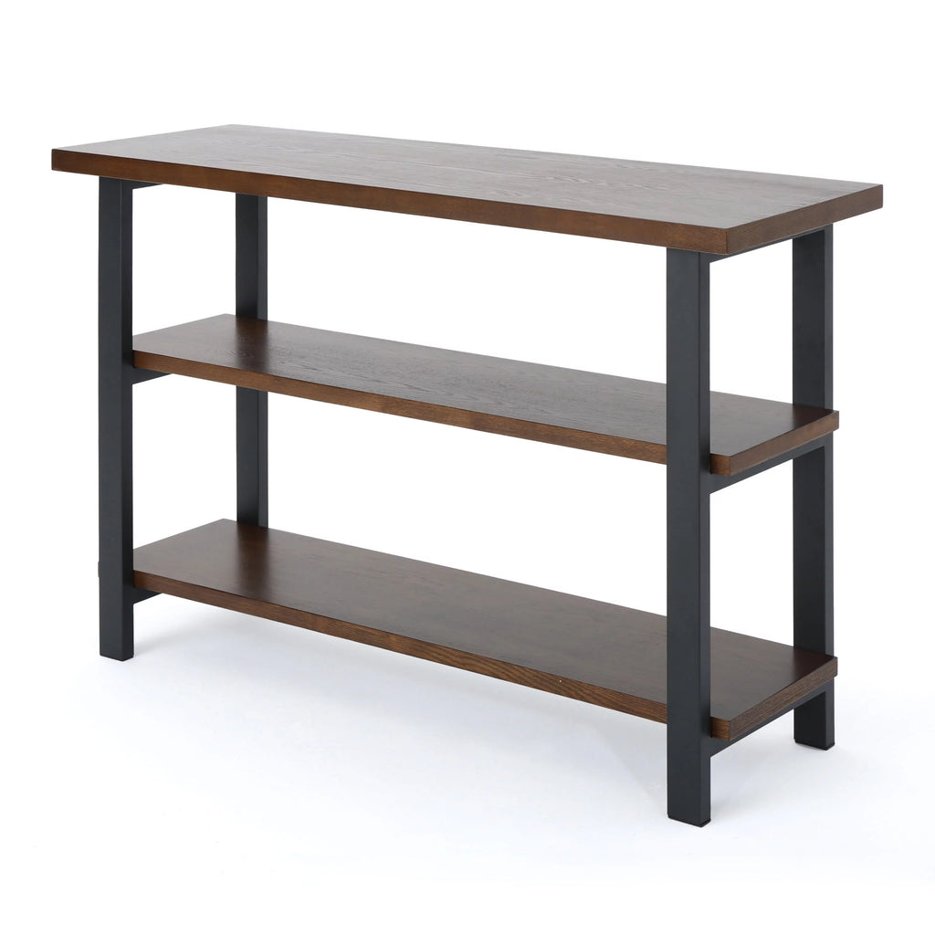 Dark Brown and Gun Metal 2 Shelf Faux Wood Bookcase V75045
