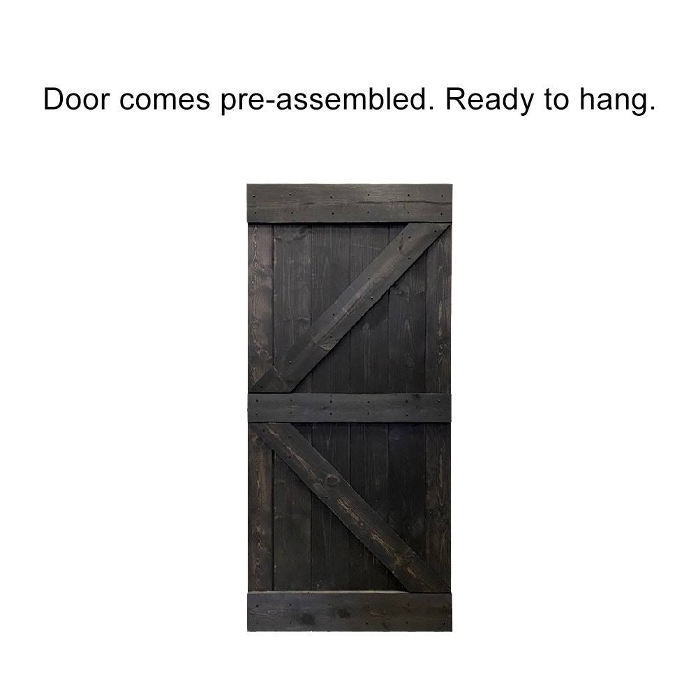 Walnut Stained Wood Interior Sliding Barn Door with Hardware Kit S55236