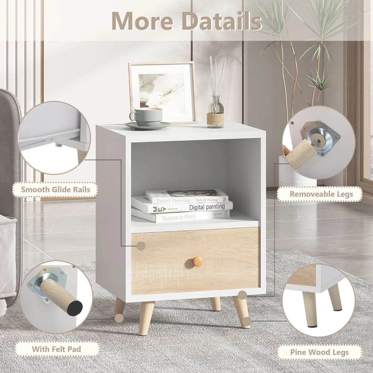 Set of 2 Nightstands with 1 Drawer and Open Shelf G870982