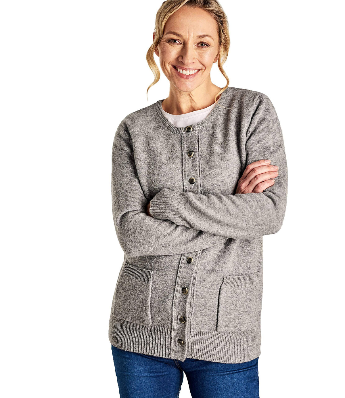 Lambswool Crew Neck Cardi Grey Marl A733