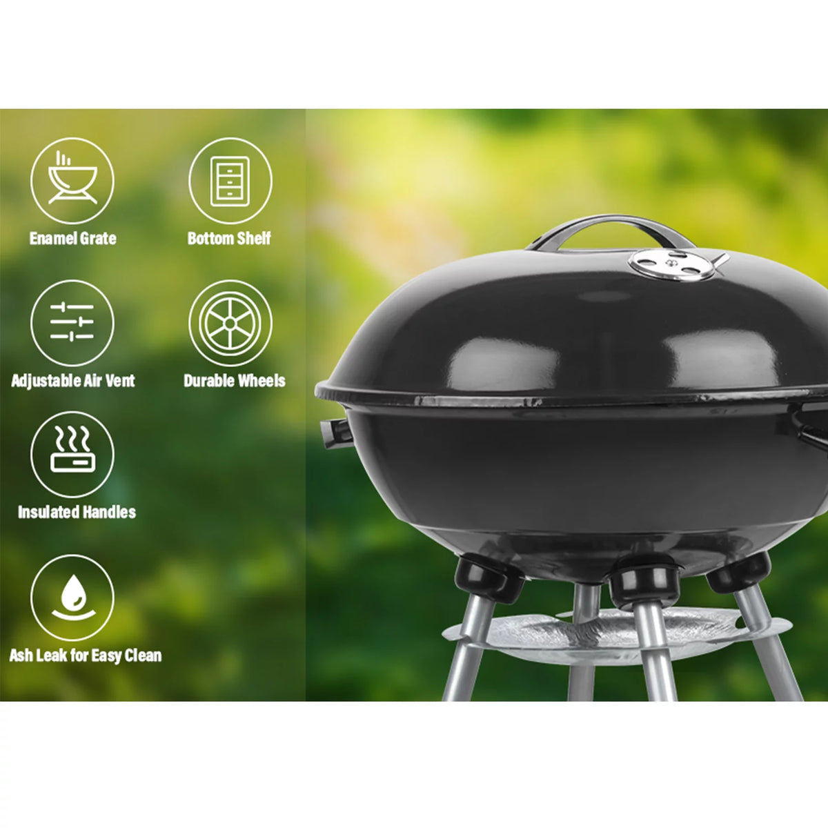 Charcoal Grills, Portable BBQ Kettle Grill, Heavy Duty Coal Grills, Black N38530