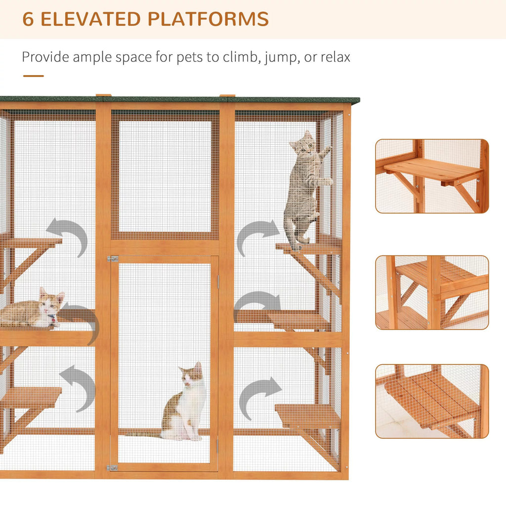 Outdoor Wooden Cat House with 6 High Ledges Y770