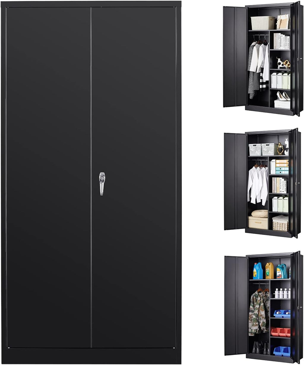 72" Tall Steel Storage Cabinet with Locking Door and 4 Adjustable Shelves (White) P78519