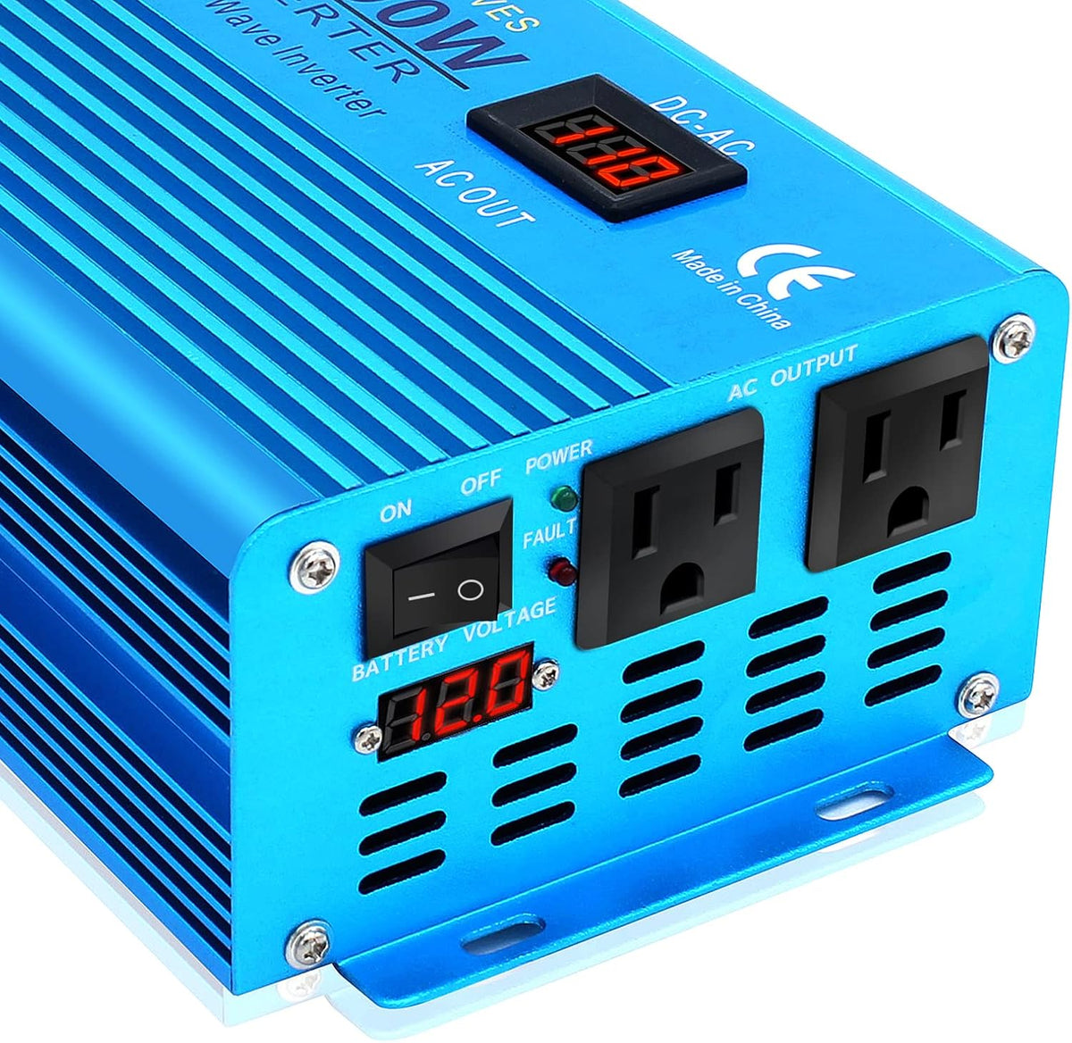 1200W Pure Sine Wave Power Inverter with 2 AC Outlets and LCD Display N787