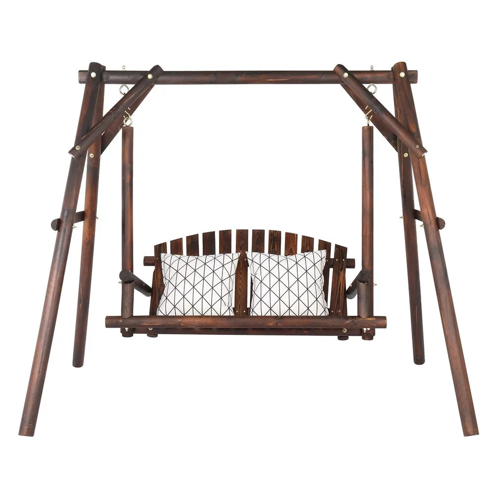 Hardwood Patio Swing with Stand Dark Brown V217247