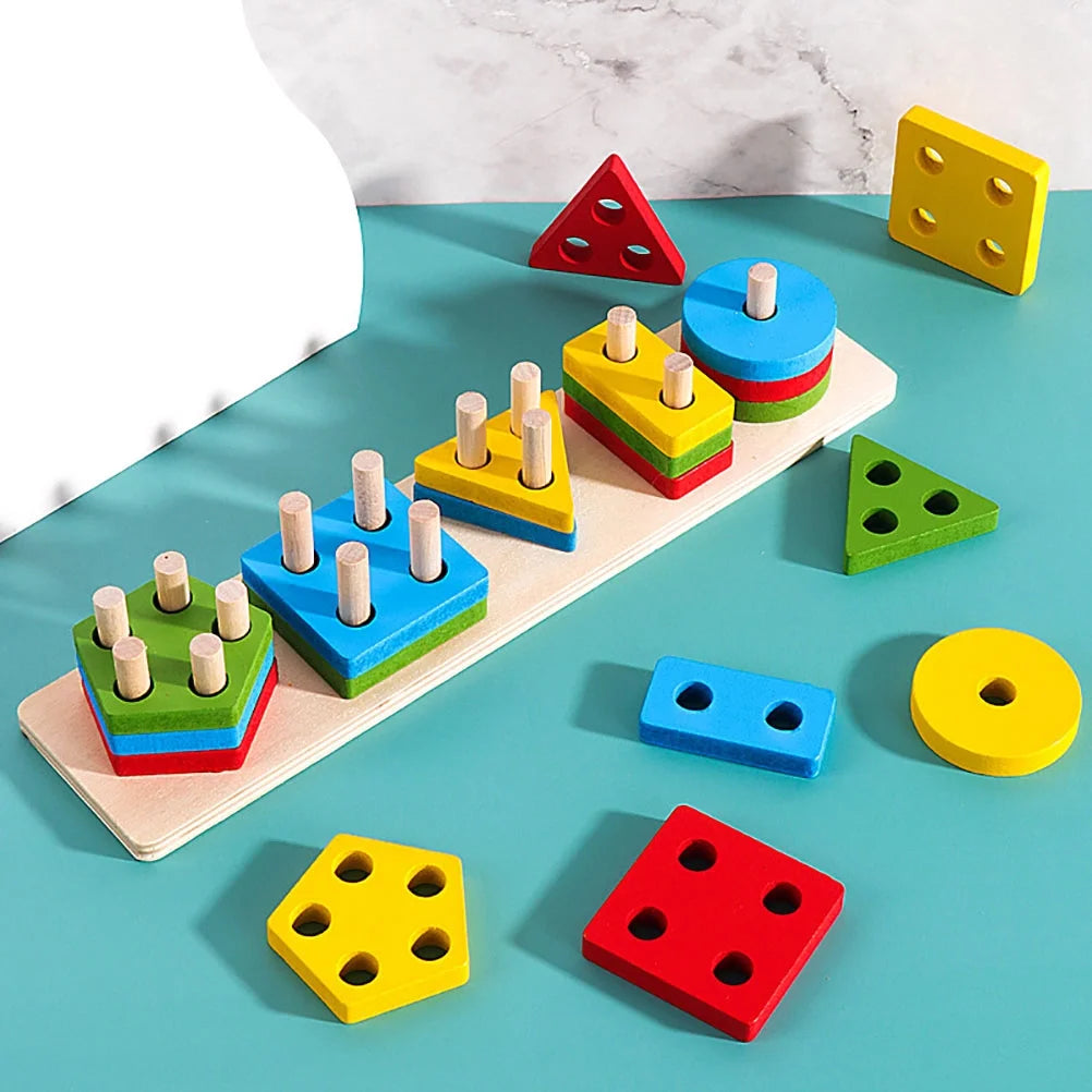 5 Sets Geometric Shape Matching Blocks Sorting Toys D293536