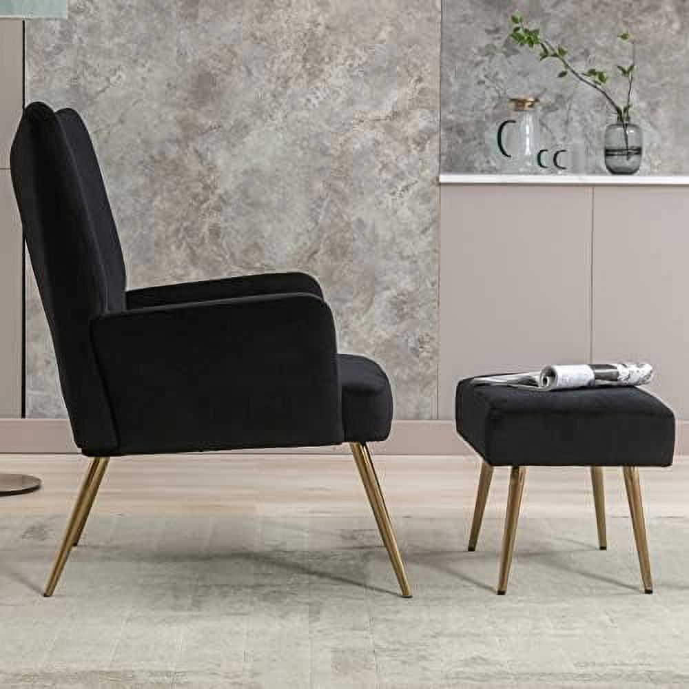 Black Velvet Upholstered Accent Chair with Ottoman L1099