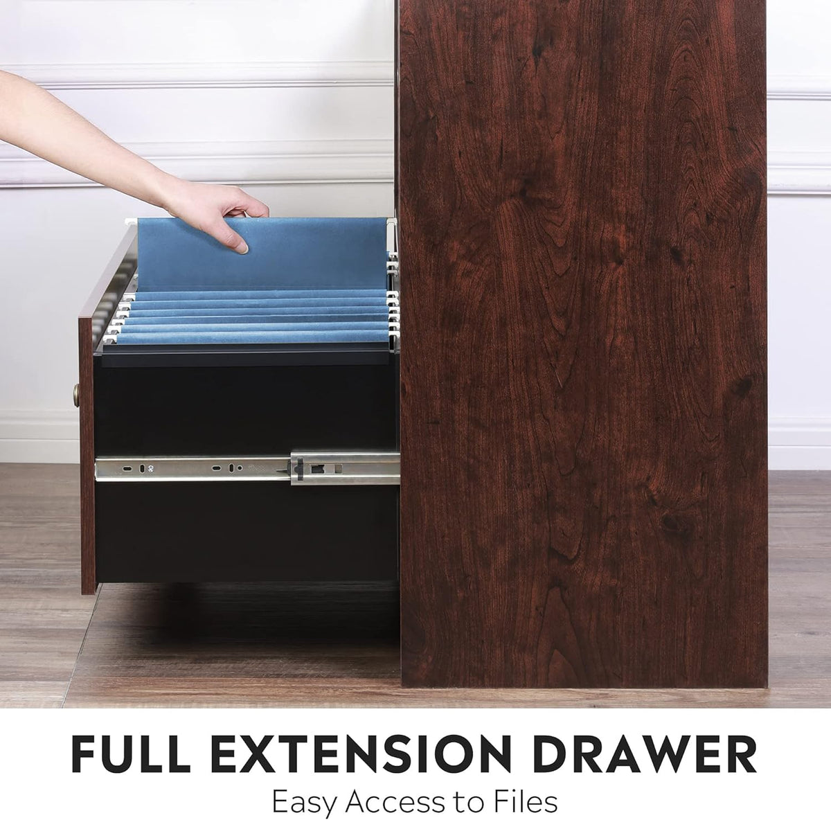 Cherry Wood Lateral File Cabinet with 2 Open Shelves E35521