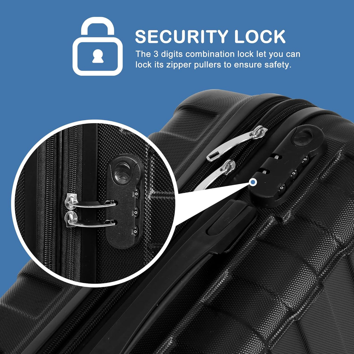 Black 3 Piece Hardside Expandable Luggage Set with Spinner Wheels Z140474