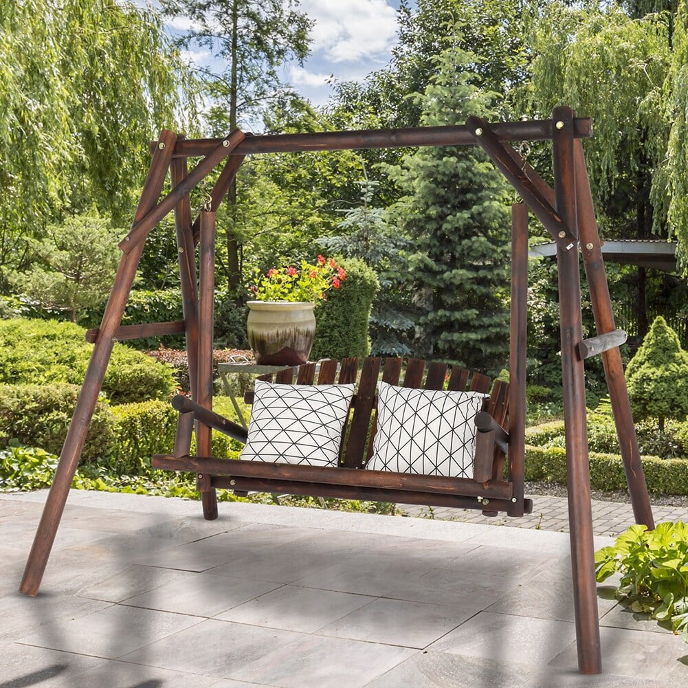 Hardwood Patio Swing with Stand Dark Brown V217247