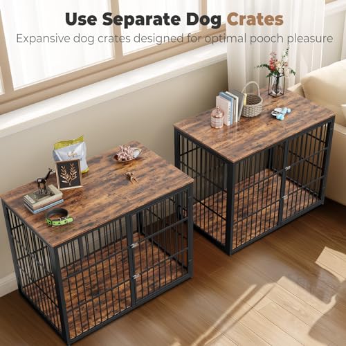 94.48'' Wooden Dog Crate Furniture with Double Rooms and Removable Divider N234
