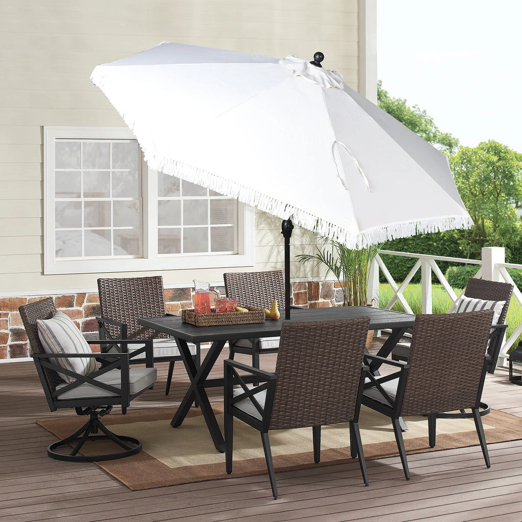 9' Cream Fringe Round Crank Patio Umbrella W8379