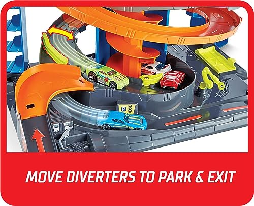 Mega Garage Playset with Corkscrew Elevator & Storage for 60+ Cars, Includes 1 1:64 Scale Vehicle I62701