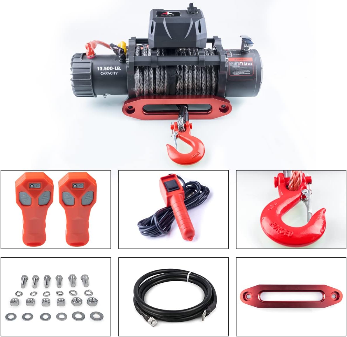 13500 lb Waterproof Synthetic Rope Electric Winch Kit J6345