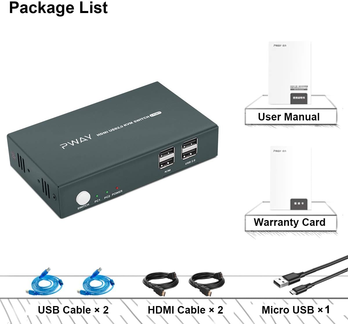 KVM Switch HDMI 2 Port, Ultra HD 4K@30Hz, USB2.0 Hub, with 2 HDMI and 2 USB Cables K27645