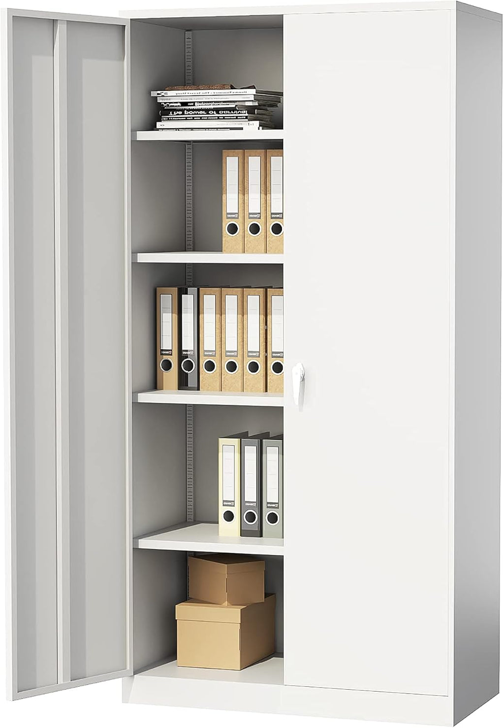 72" Tall Steel Storage Cabinet with Locking Door and 4 Adjustable Shelves (White) P78519