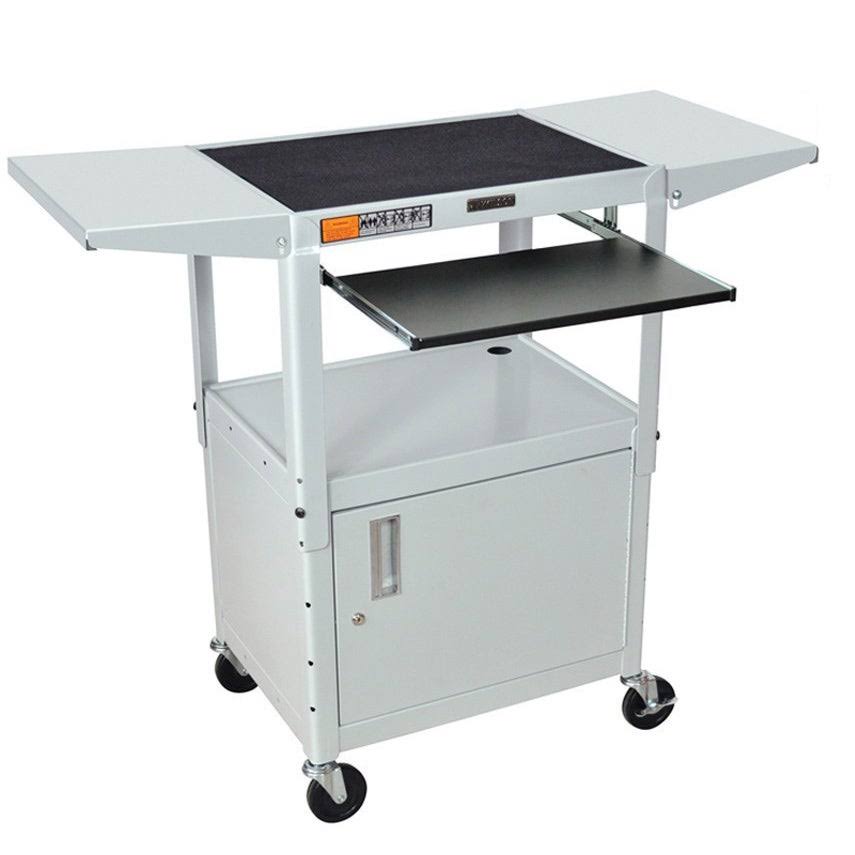 Blue Drop-Leaf Swivel Steel Utility Cart with Keyboard Shelf and Cabinet F48012