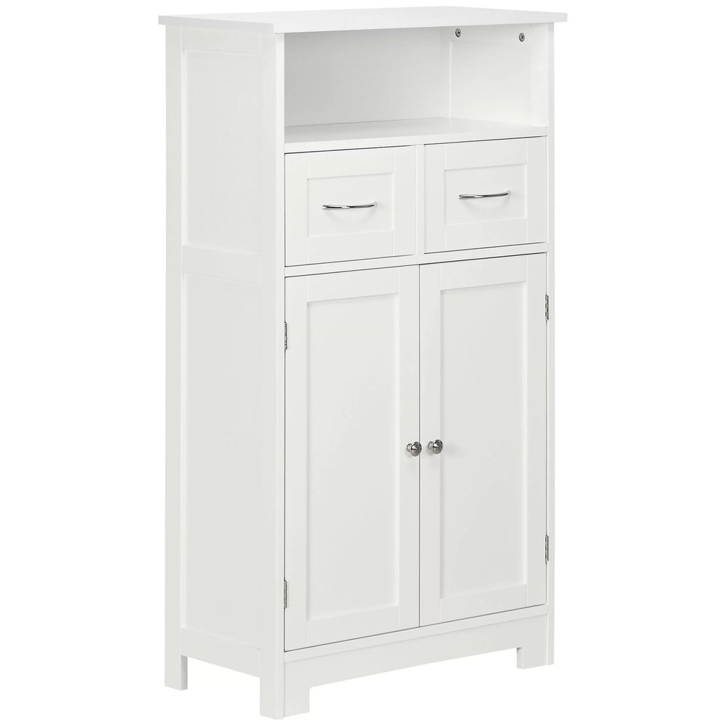 White Freestanding Bathroom Cabinet with Two Drawers and Adjustable Shelf T381