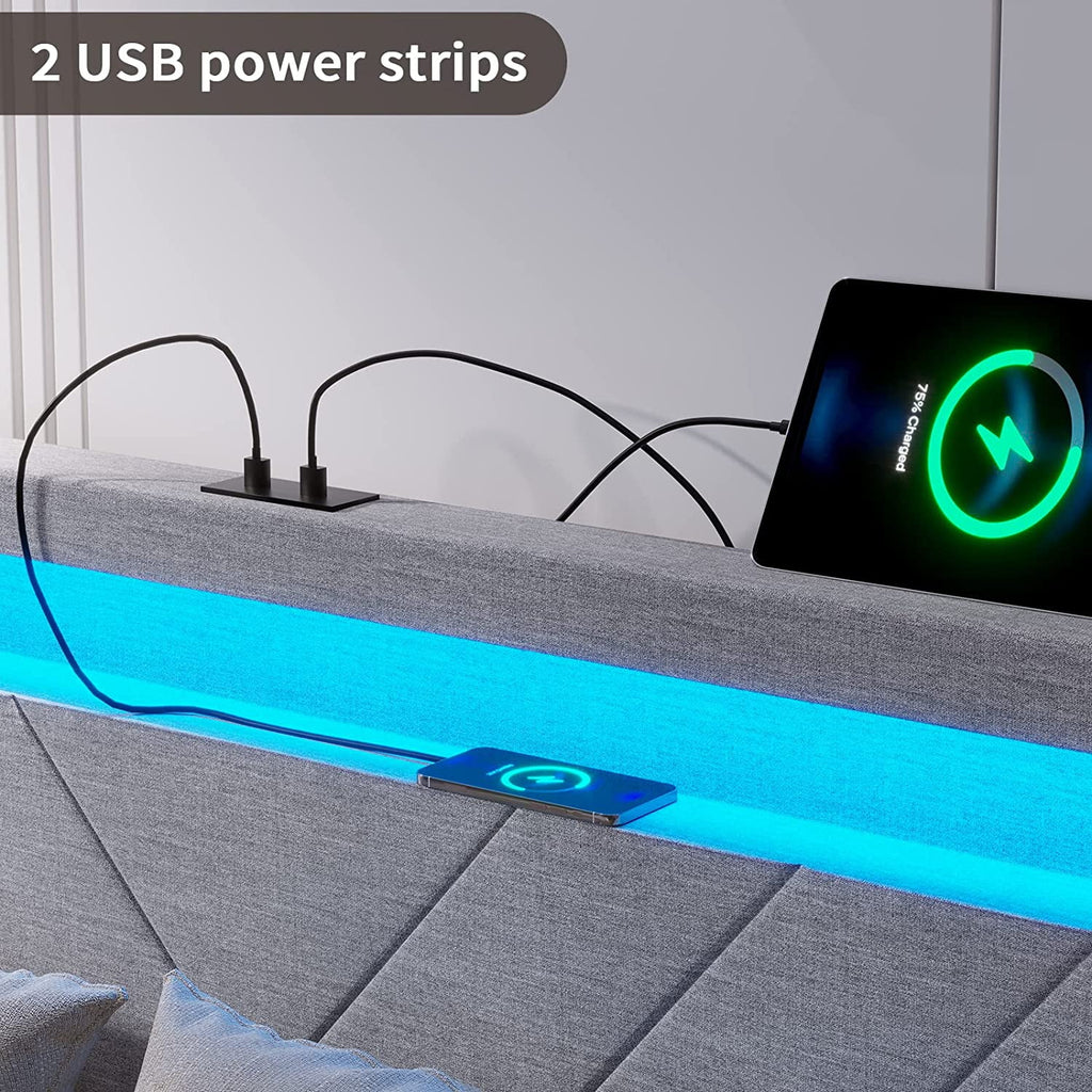 Full Bed Frame with LED Lights Headboard, USB Charging Station and 4 Drawers S969