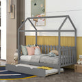 White Wood Twin Size House Bed Frame with Trundle K697995