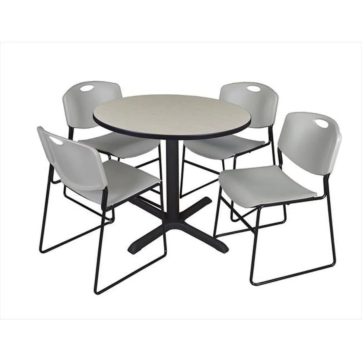 36 In. Round Laminate Table with 4 Grey Stack Chairs P474708